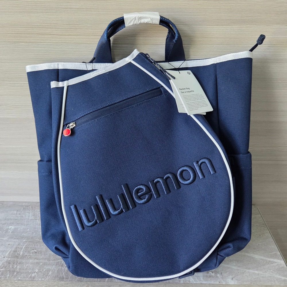 Lululemon Racket Bag Backpack Tote Blue White Cotton Canvas Convertible 19L NEW - Picture 1 of 16